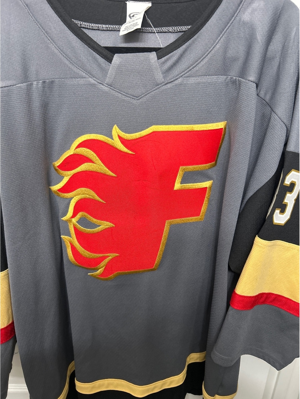 Athletic Knit Goalie Jersey XL Gray Red Gold Black #33 DeVriendt